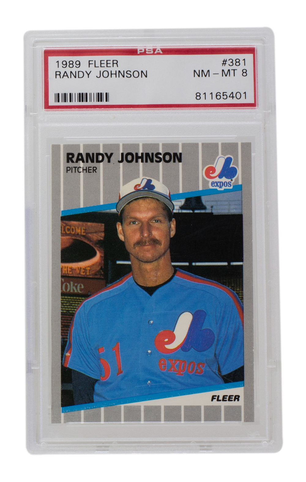 Randy Johnson 1989 Fleer #381 Montreal Expos Rookie Baseball Card PSA NM MT 8