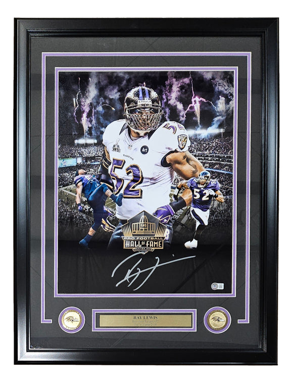 Ray Lewis Signed Framed 16x20 Baltimore Ravens Collage Photo BAS ITP