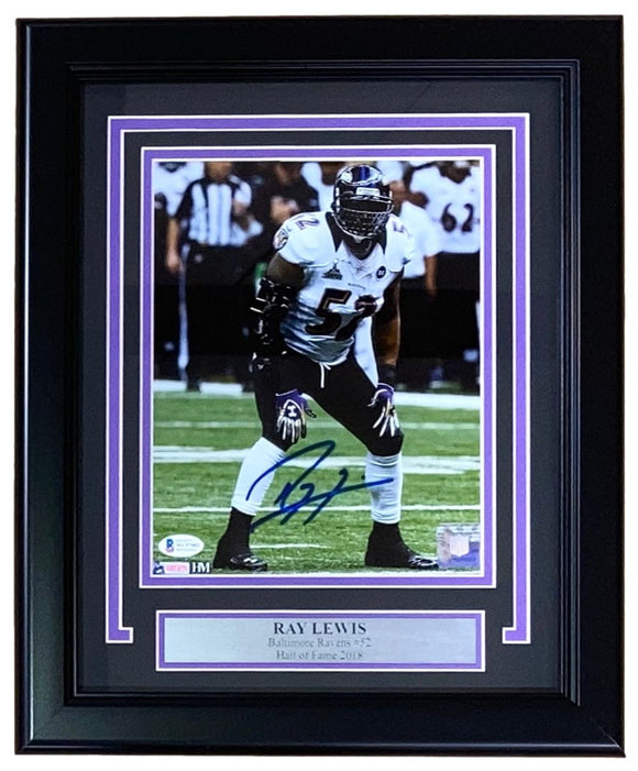 Ray Lewis Signed Framed 8x10 Baltimore Ravens Super Bowl XLVII Photo BAS ITP