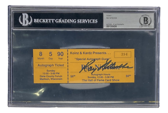 Ray Nitschke Green Bay Packers Signed Slabbed Event Autograph Ticket BAS