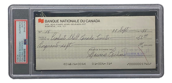 Maurice Richard Signed Montreal Canadiens Personal Bank Check #18 PSA/DNA Sports Integrity