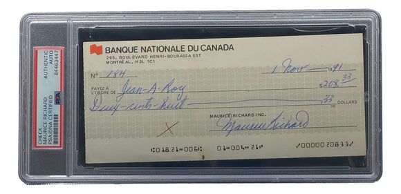 Maurice Richard Signed Montreal Canadiens Personal Bank Check #184 PSA/DNA Sports Integrity