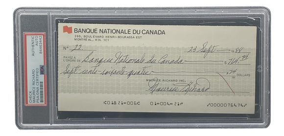 Maurice Richard Signed Montreal Canadiens Personal Bank Check #22 PSA/DNA Sports Integrity
