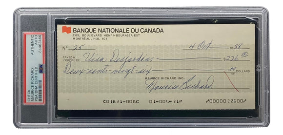 Maurice Richard Signed Montreal Canadiens Personal Bank Check #25 PSA/DNA Sports Integrity