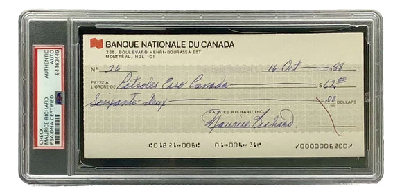 Maurice Richard Signed Montreal Canadiens Personal Bank Check #26 PSA/DNA Sports Integrity