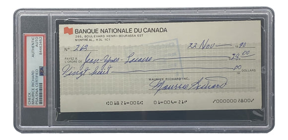 Maurice Richard Signed Montreal Canadiens Personal Bank Check #263 PSA/DNA Sports Integrity
