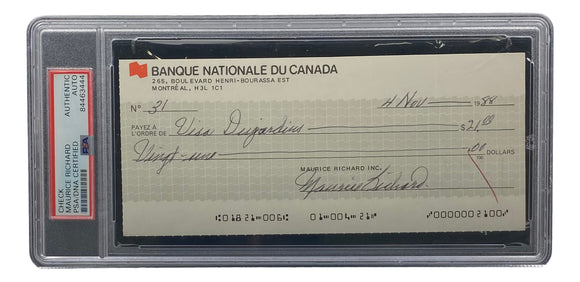 Maurice Richard Signed Montreal Canadiens  Bank Check #31 PSA/DNA