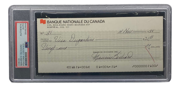 Maurice Richard Signed Montreal Canadiens Personal Bank Check #31 PSA/DNA Sports Integrity