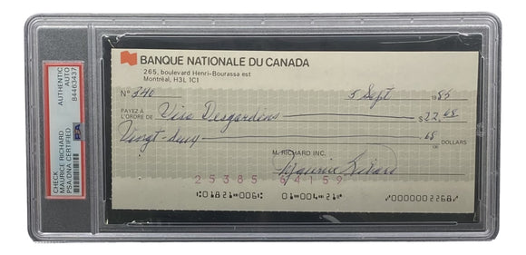 Maurice Richard Signed Montreal Canadiens Personal Bank Check #340 PSA/DNA Sports Integrity