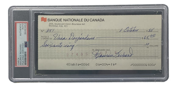 Maurice Richard Signed Montreal Canadiens Personal Bank Check #351 PSA/DNA Sports Integrity