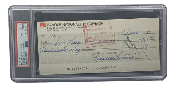 Maurice Richard Signed Montreal Canadiens Personal Bank Check #42 PSA/DNA Sports Integrity