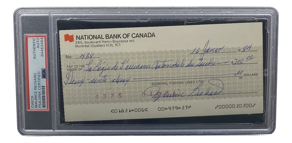 Maurice Richard Signed Montreal Canadiens Personal Bank Check #438 PSA/DNA Sports Integrity