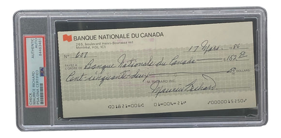 Maurice Richard Signed Montreal Canadiens Personal Bank Check #607 PSA/DNA Sports Integrity