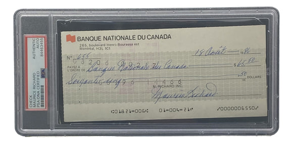 Maurice Richard Signed Montreal Canadiens Personal Bank Check #655 PSA/DNA Sports Integrity
