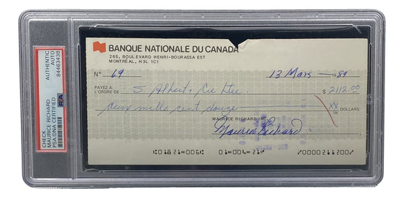 Maurice Richard Signed Montreal Canadiens Personal Bank Check #69 PSA/DNA Sports Integrity