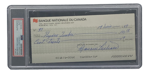 Maurice Richard Signed Montreal Canadiens  Bank Check #97 PSA/DNA