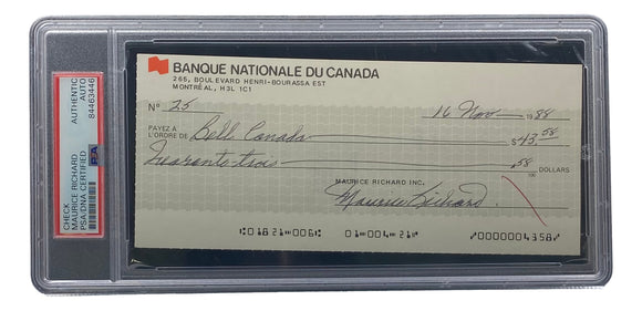 Maurice Richard Signed Montreal Canadiens  Bank Check PSA/DNA 84463446
