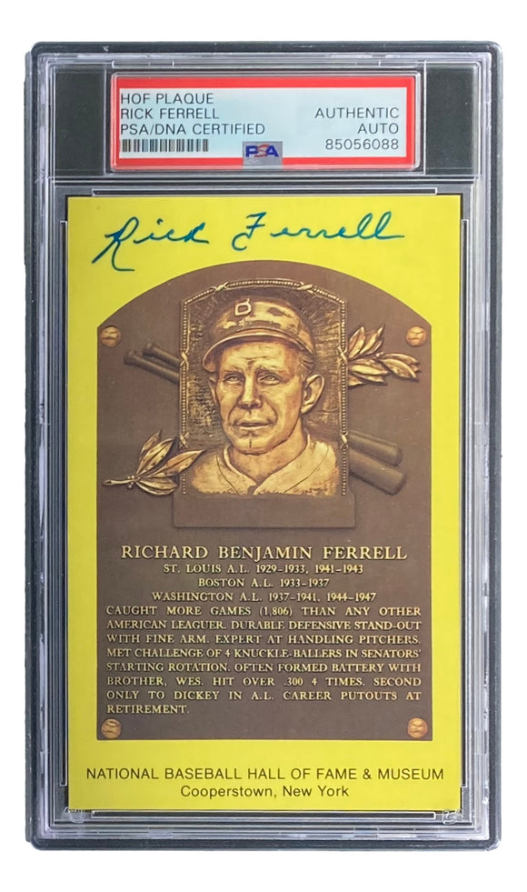 Rick Ferrell Signed 4x6 Boston Red Sox HOF Plaque Card PSA/DNA 85026088 Sports Integrity