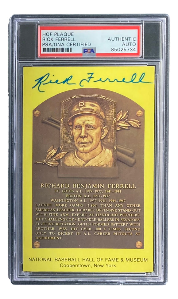 Rick Ferrell Signed 4x6 Boston Red Sox HOF Plaque Card PSA/DNA 85025734 Sports Integrity
