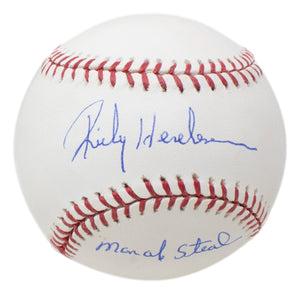 Rickey Henderson Signed Oakland A's MLB Baseball Man Of Steal Inscribed Steiner Sports Integrity