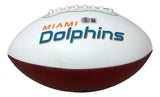 A white and brown Sports Integrity football with orange and teal Miami Dolphins logo, signed by Ricky Williams, featuring "Smoke Weed Everyday" and BAS ITP authentication.