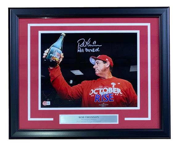 Rob Thomson Signed Framed 11x14 Phillies Champagne Photo Red October BAS