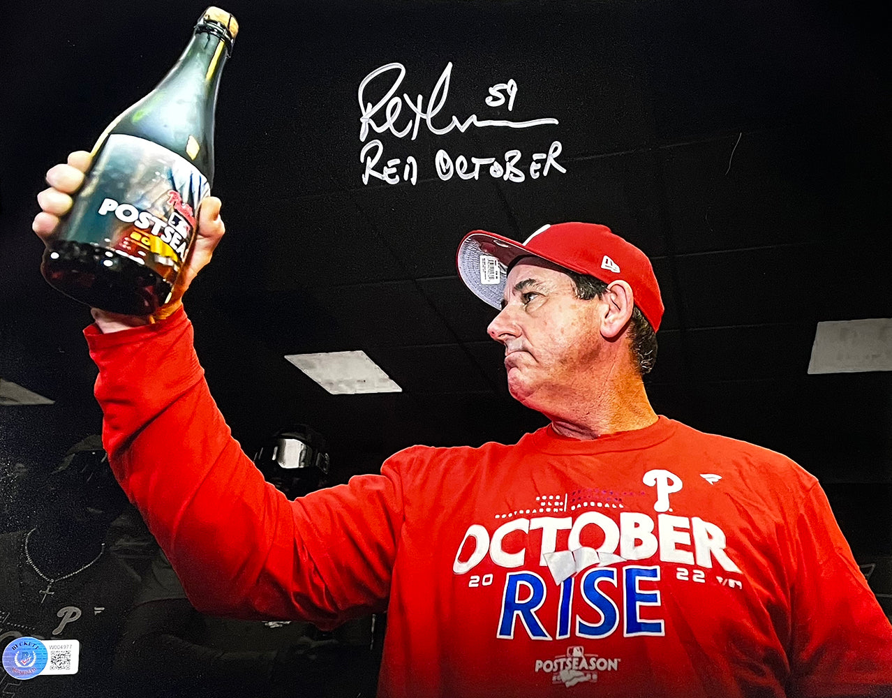 Rob Thomson Signed 11x14 Phillies Champagne Photo Red October BAS
