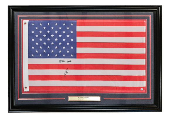 Robert O'Neill Signed Framed American Flag Never Quit Inscribed BAS LOA