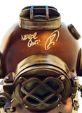 The Sports Integrity Robert O'Neill Signed Navy Full Size Frogman Helmet features "NEVER Quit!" and his signature in white, with round glass windows and metallic details. PSA/DNA authenticated.