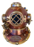 The Sports Integrity Robert O'Neill Signed Navy Full Size Frogman Helmet features a front grated window, various knobs and valves, engraved top signatures, and a metal nameplate on the base. Certified by PSA/DNA.