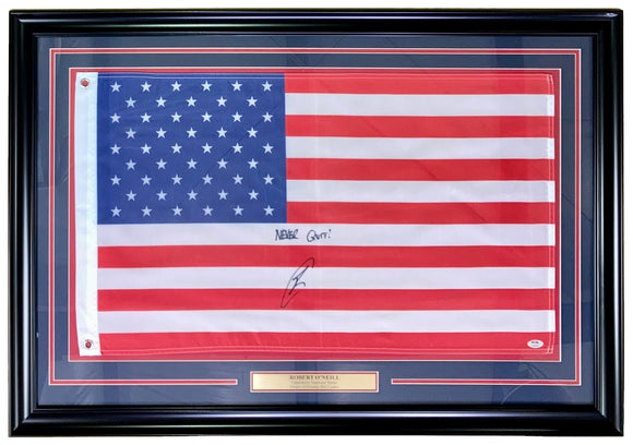 Robert O'Neill Signed Framed American Flag Never Quit Inscribed PSA ITP Sports Integrity