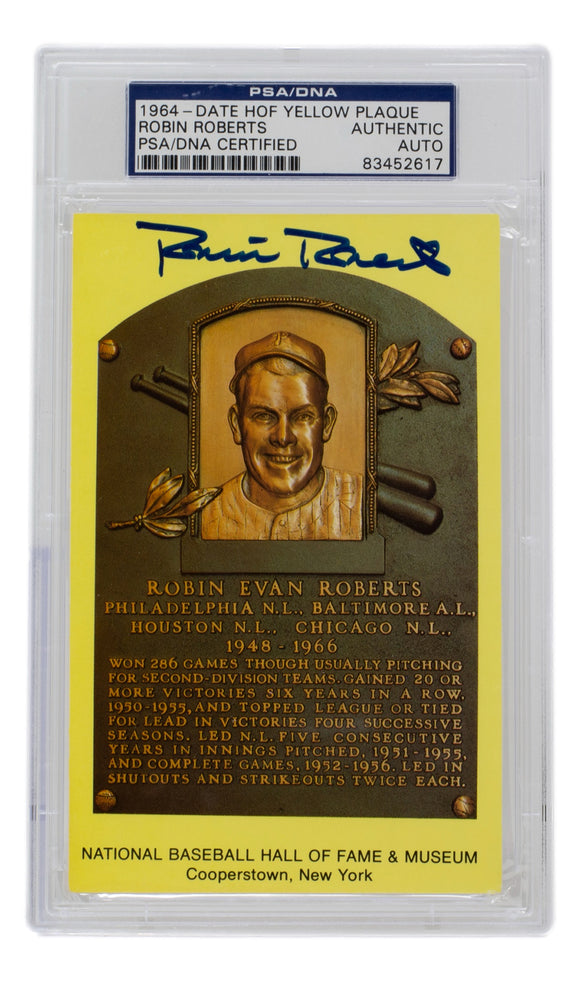 Robin Roberts Signed Slabbed Phillies Hall of Fame Plaque Postcard PSA
