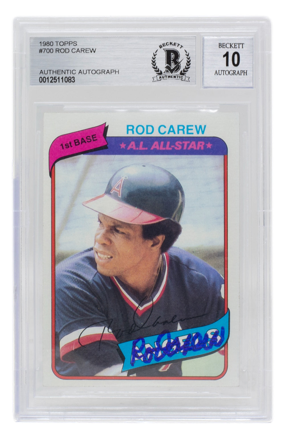 Rod Carew Signed 1980 Angels Topps Card #700 Baseball Card BAS 10