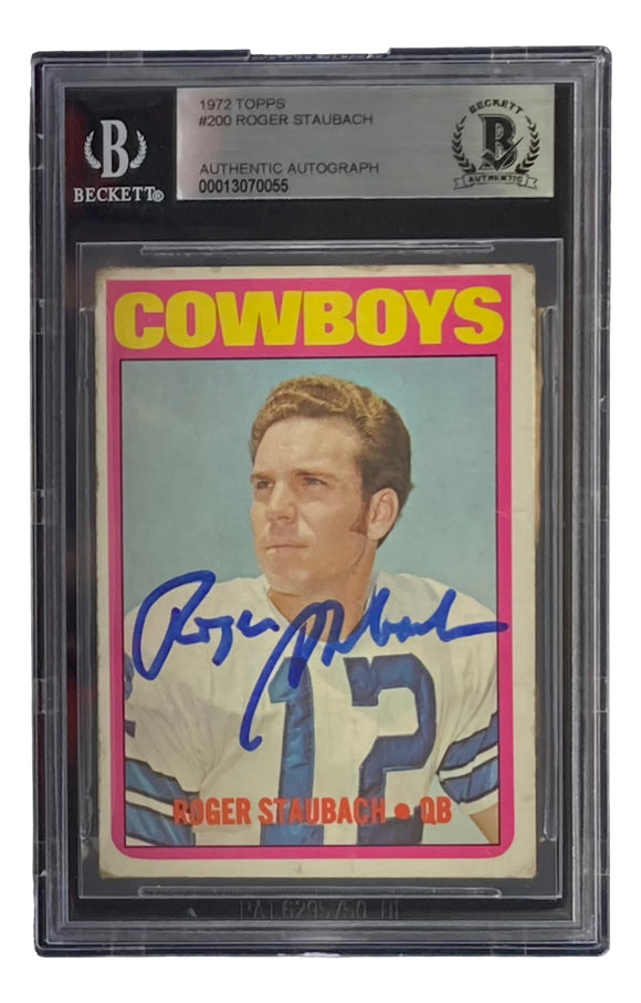 Roger Staubach Signed Dallas Cowboys 1972 Topps #200 Rookie Card BAS Sports Integrity