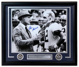 Sports Integrity Roger Staubach Signed Framed 16x20 Dallas Cowboys Photo w/ Tom Landry features #12 Staubach and Coach Landry, signature, two silver Cowboys emblems, and a Roger Staubach nameplate. Authenticated by BAS.