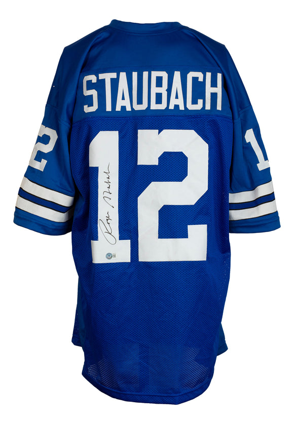 Roger Staubach Signed Custom Blue Pro Style Football Jersey BAS