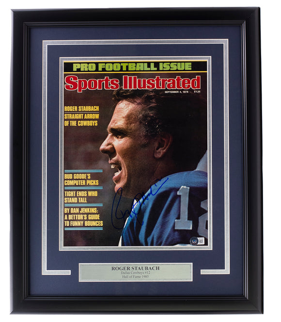 Roger Staubach Signed Framed 11x14 Dallas Cowboys Sports Illustrated Photo BAS Sports Integrity