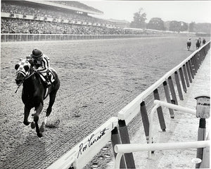 Ron Turcotte Signed In Black 16x20 1973 Belmont Stakes Horse Racing Photo JSA