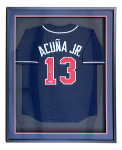 Ronald Acuna Jr Signed Framed Custom Navy Blue Pro-Style Baseball Jersey BAS ITP