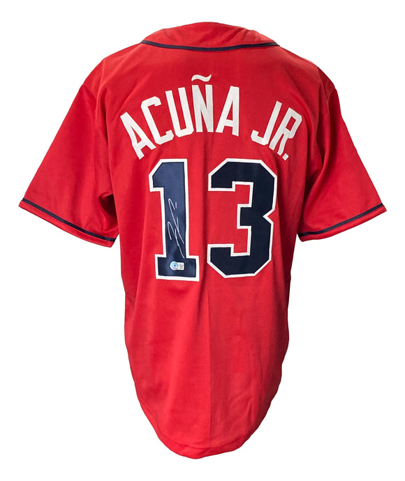 Ronald Acuna Jr Signed Custom Red Pro-Style Baseball Jersey BAS Itp