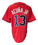 Ronald Acuna Jr Signed Custom Red Pro-Style Baseball Jersey BAS ITP Sports Integrity