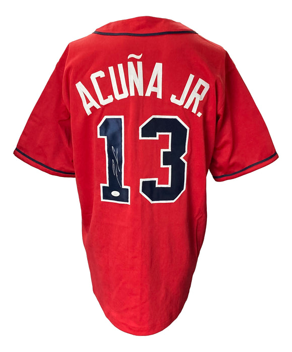 Ronald Acuna Jr Signed Custom Red Pro-Style Baseball Jersey JSA ITP