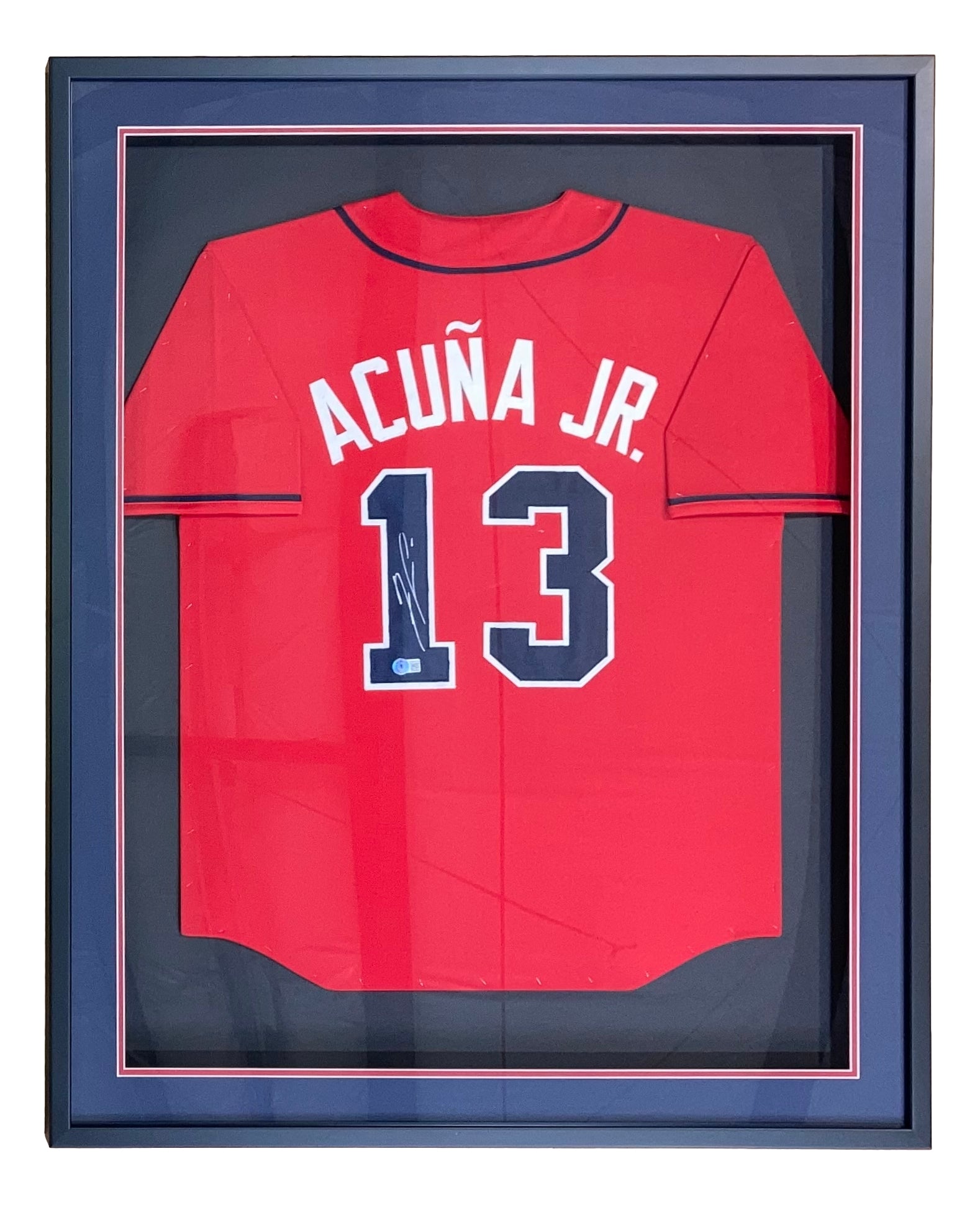 Ronald Acuna Jr Signed Framed Custom Red Pro-Style Baseball Jersey BAS Itp