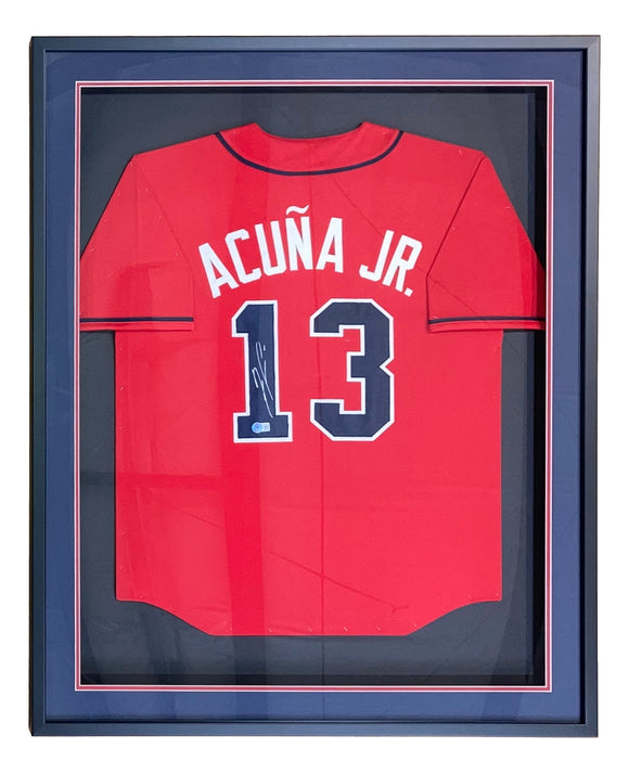 Ronald Acuna Jr Signed Framed Custom Red Pro-Style Baseball Jersey BAS ITP Sports Integrity