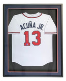 Ronald Acuna Jr Signed Framed Custom White Pro-Style Baseball Jersey BAS ITP