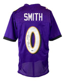 A Roquan Smith Baltimore Ravens purple football jersey by Sports Integrity, autographed on the number 0 in black marker. BAS ITP certified.