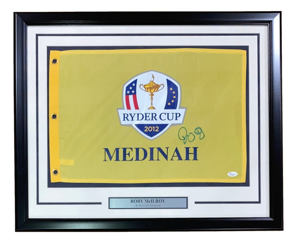 Rory McIlroy Signed Framed 2012 Ryder Cup Golf Flag Collage JSA Sports Integrity