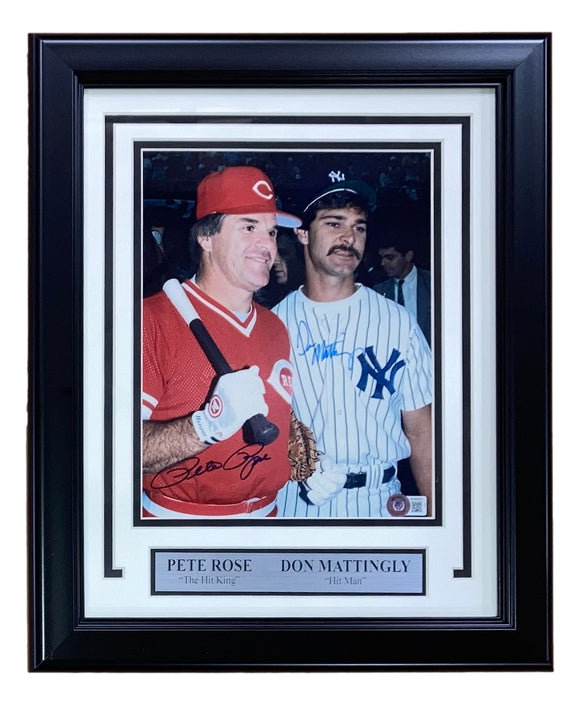Pete Rose Don Mattingly Signed Framed 8x10 MLB Baseball Photo BAS