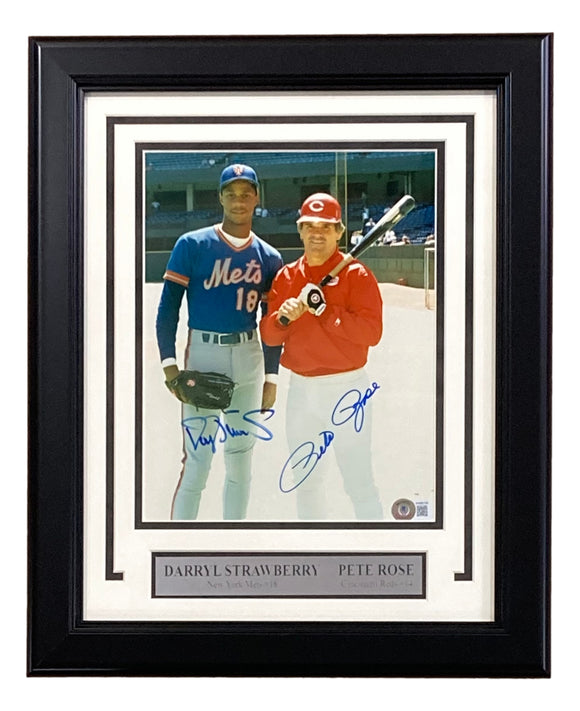 Pete Rose Darryl Strawberry Signed Framed 8x10 MLB Baseball Photo BAS Sports Integrity