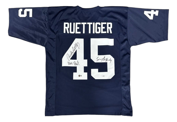 Rudy Ruettiger Sean Astin Notre Dame Signed Blue Jersey Never Quit BAS+JSA